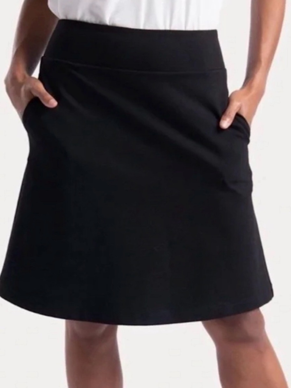Betabrand Black Ponte Knee Length Skirt Skort with Shorts